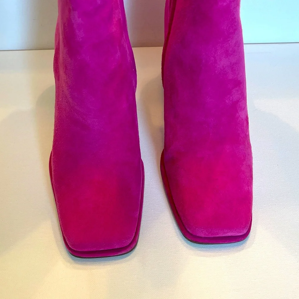 NIB SAM EDELMAN IRIE SQUARE TOE BRIGHT DAHLIA SUEDE ANKLE BOOTIE WOMENS 8.5 WIDE - Picture 7 of 15